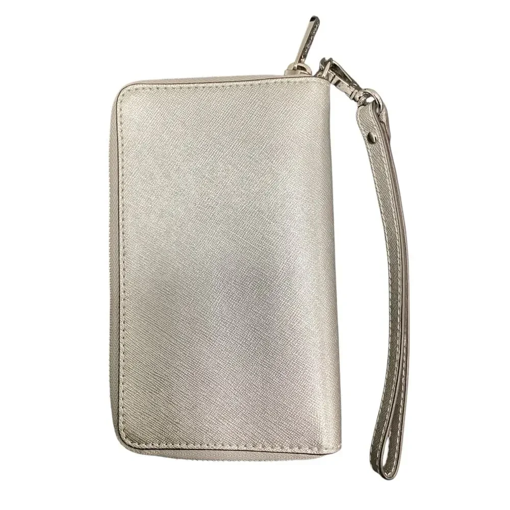 Michael Kors Wallet Women’s 1 Size Wristlet Style Saffiano Leather Zipper Silver